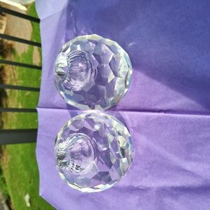 Vintage Crystal Tiffany Style Pair of Candle Holders